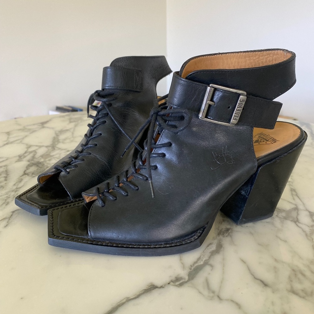 Fluevog Swordfish Cubist Lace up Heeled Sandals